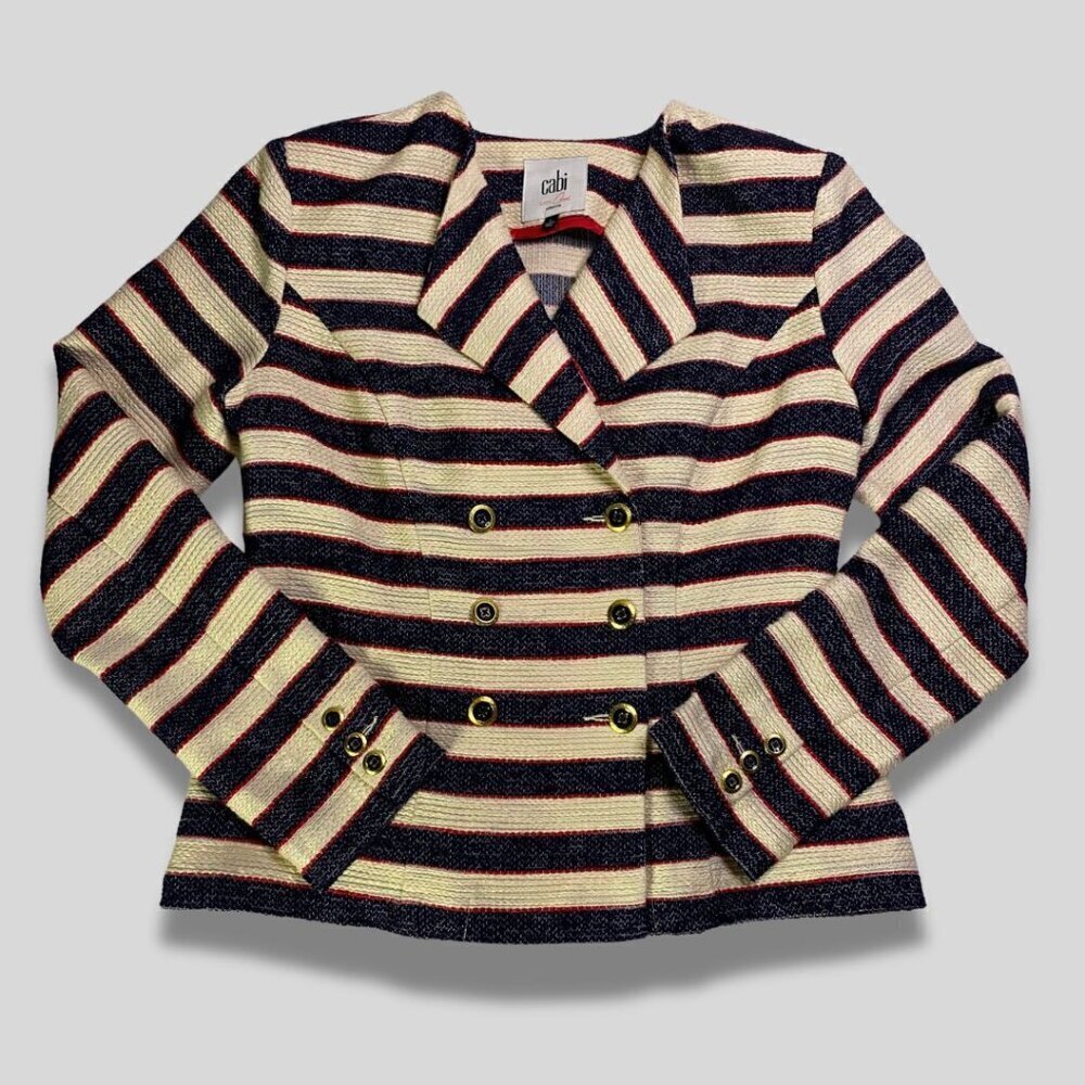 CABI Double Breasted Cruise/Nautical Blazer Striped Size 2